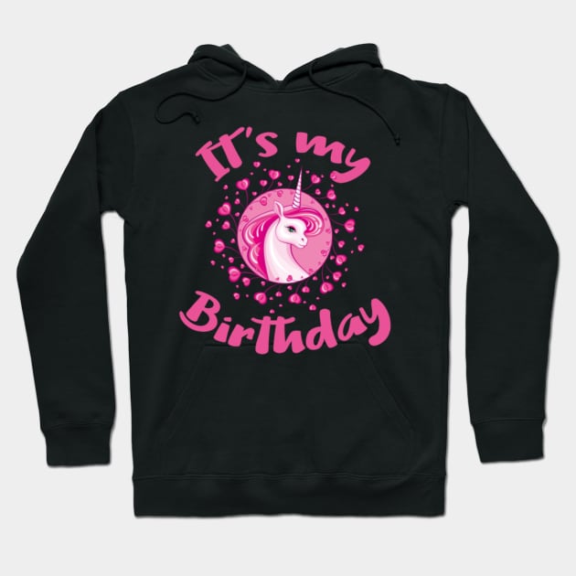 Unicorn Birthday Gift Pink Hearts Cute Unicorns Hoodie by Kink4on